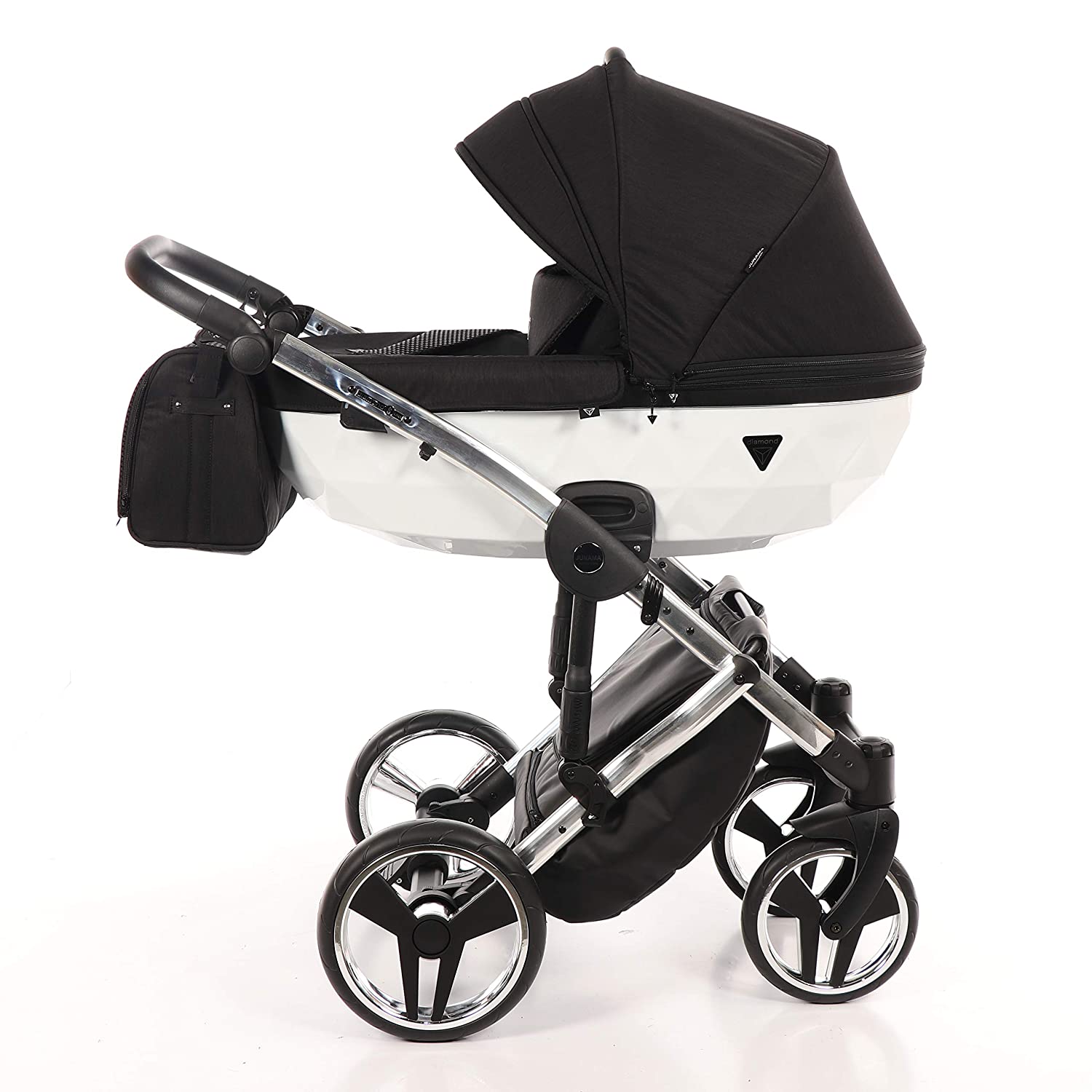 Combi Children\'s Pram Set Junama Diamond S-Line Pushchair Buggy Baby Seat + Accessories (04 White/Black, 3-in-1)