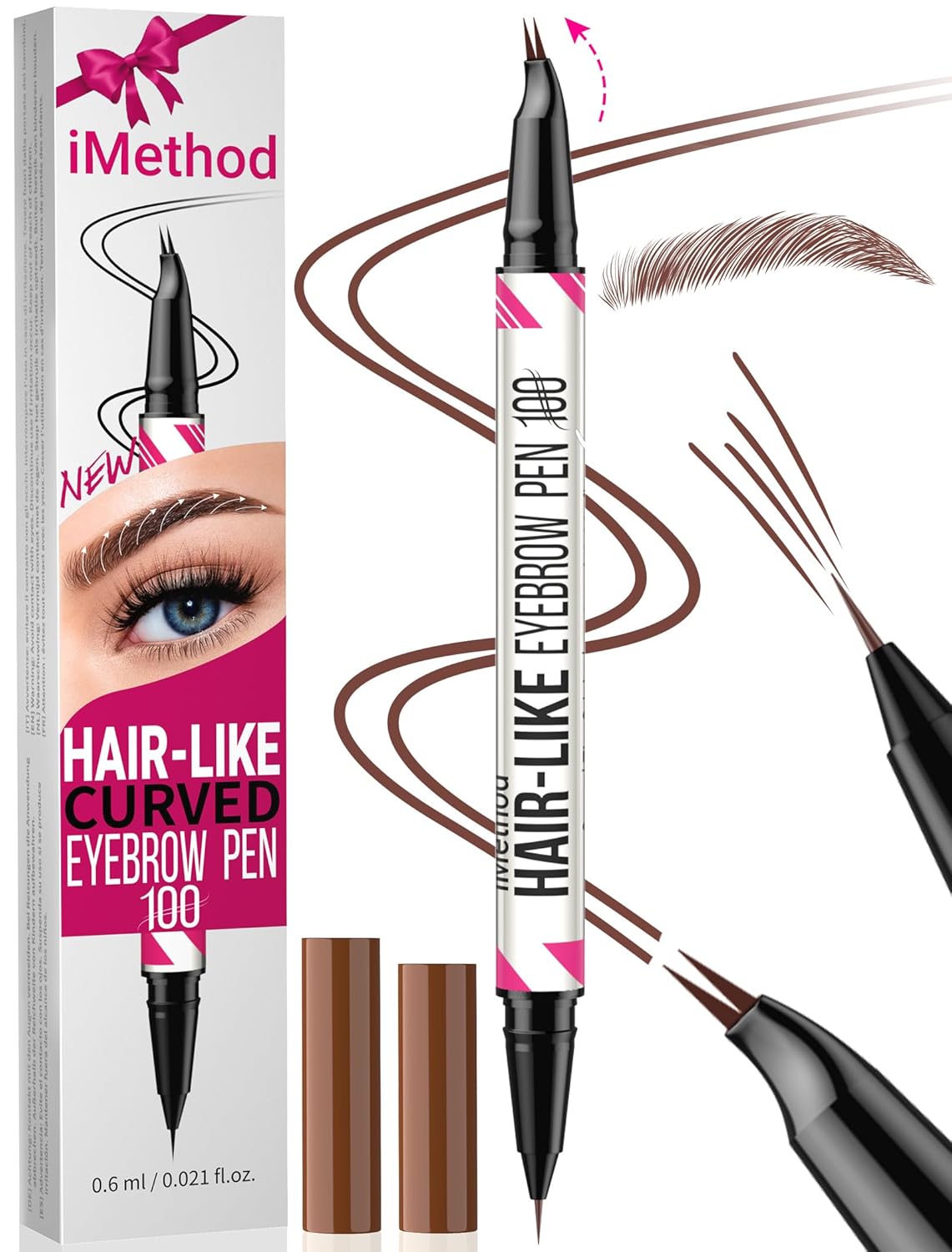 iMethod Curved Microblading Eyebrow Pencil - Eyebrow Pencil 2-in-1 Dual-Ended Eyebrow Pencil, Eyebrow Pen with Curved Tip & Precise Brush Tip Creates Natural Eyebrows, Reddish Brown