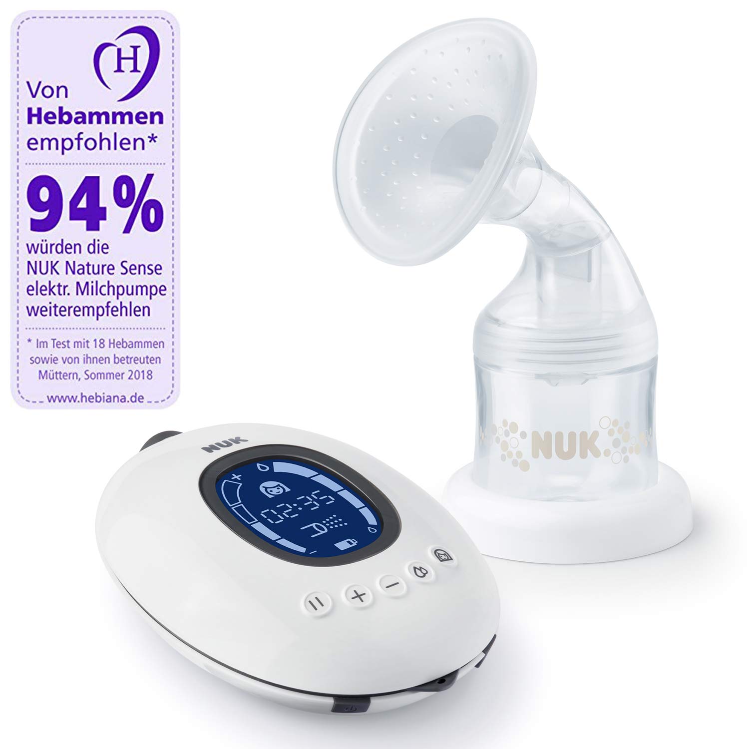 NUK Nature Sense Electric Breast Pump with Battery, LCD Display and Memory Function, Includes Breast Milk Container, 150 ml