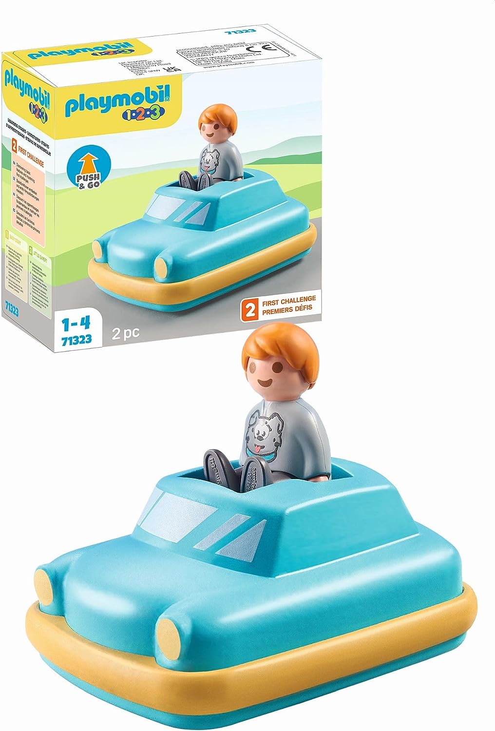 PLAYMOBIL 1.2.3 71323 Push & Go Car, Toy Car with Flywheel Motor, Educational Toy for Toddlers, Toy for Children from 12 Months