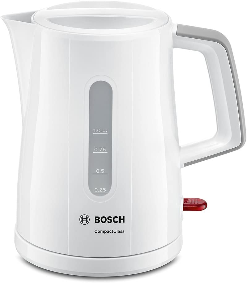 Bosch CompactClassTWK3A051 Wireless Kettle, Fast Heating, Water Indicator Double-Sided Overheating Protection, 1 L, 2400 W, White
