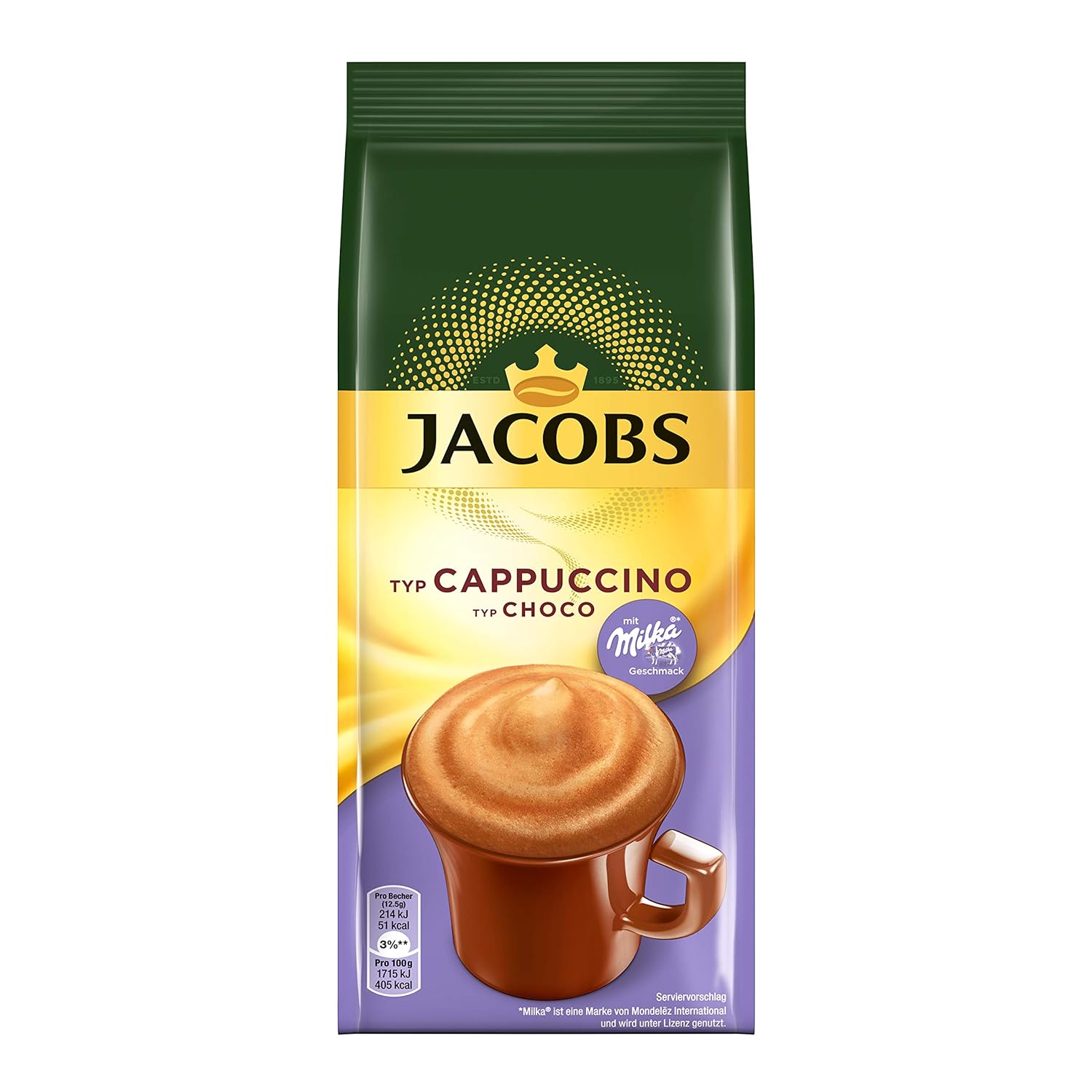 Jacobs Cappuccino Choco, Coffee Specialty, 500 g refill bag
