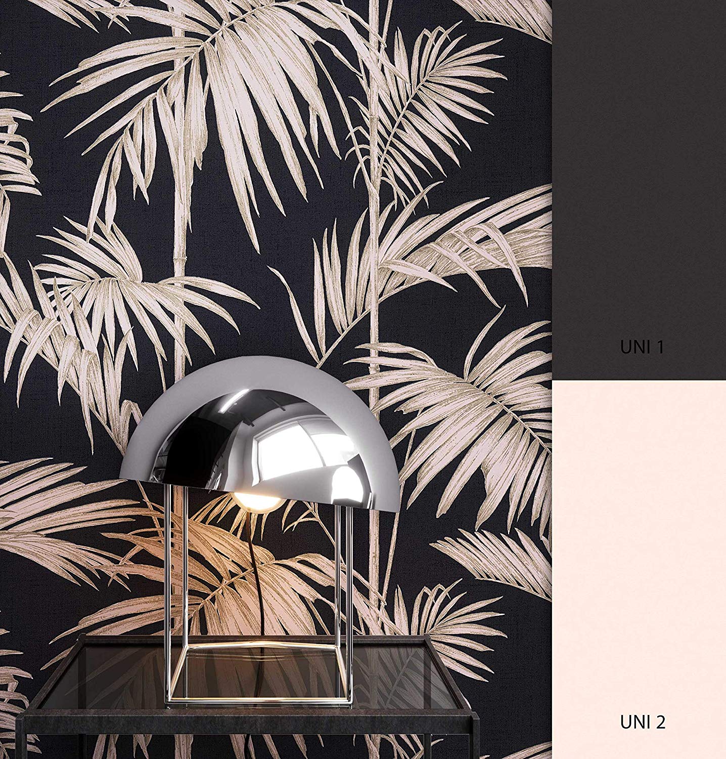 Newroom Design Newroom Flower Wallpaper Metallic Palm Tree Leaves Natural Non-Woven Wallpa