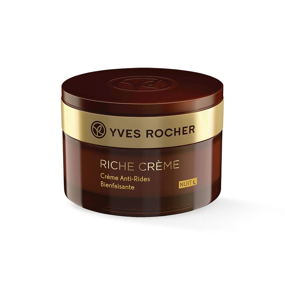 Yves Rocher RICHE CREME Anti-Wrinkle Pampering Night Cream Face Cream for Mature Skin 1 x Glass Jar 50 ml