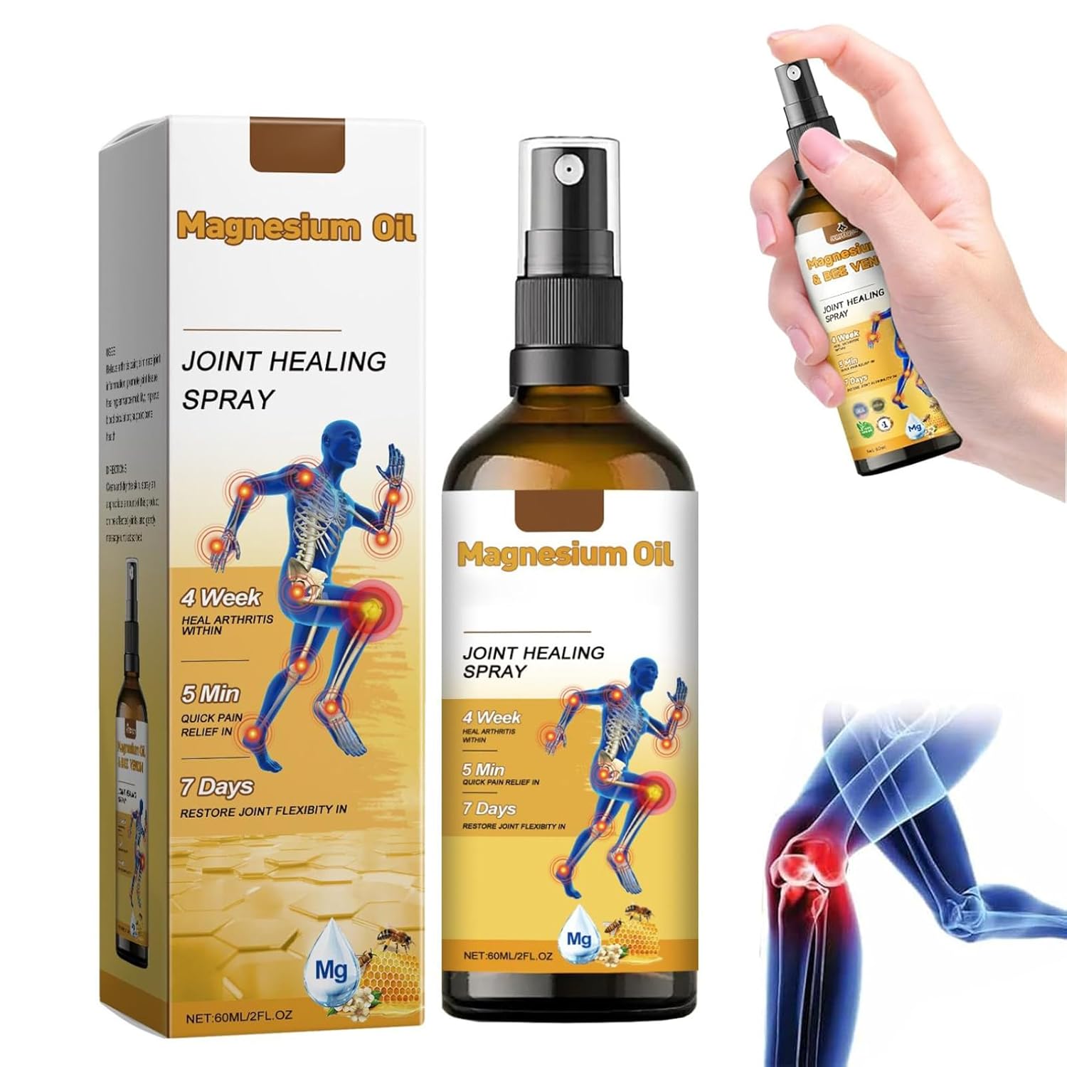 1/2/3 Pieces Magnesium Oil Bee Venom Joint Healing Spray, Bee Venom Joint Healing Spray, Professional Bee Venom Spray for Back, Neck, Hands (1)