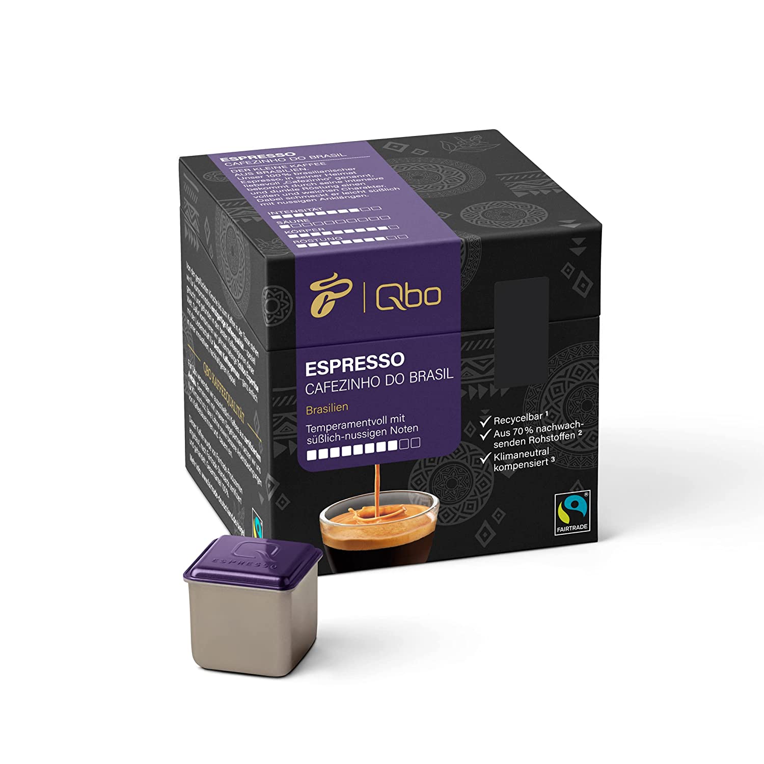 Tchibo Qbo Espresso Cafezinho do Brasil Premium Kaffeekapseln, 27 Stück (Espresso, Intensität 8/10, temperamentvoll & nussig), nachhaltig, aus 70% nachwachsenden Rohstoffen & klimaneutral kompensiert