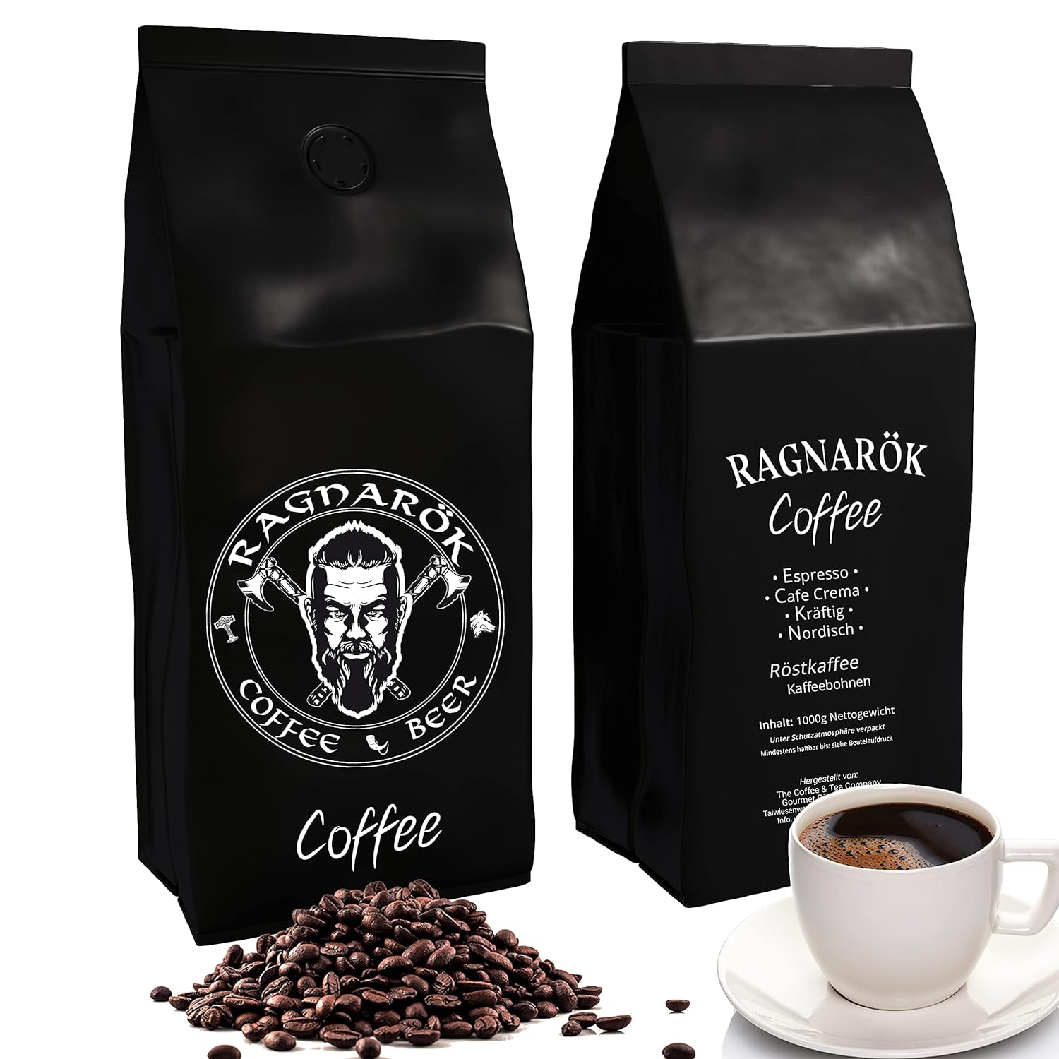 C&T "Ragnarök Coffee" Nordic Roasted Coffee | 1000g whole bean | drinkable as Espresso & Cafe Crema | strong + spicy + aromatic | 100% natural with caffeine
