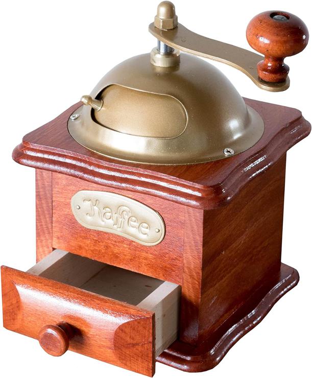 HANDKADECOR Manual Wooden Coffee Grinder with Drawer - Mahogany