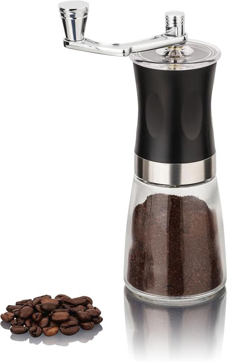 Krüger & Gregoriades Krüger&Gregoriades Coffee Grinder with Ceramic Grinder, Hand Coffee Grinder, Glass, Infinitely Adjustable, Manual