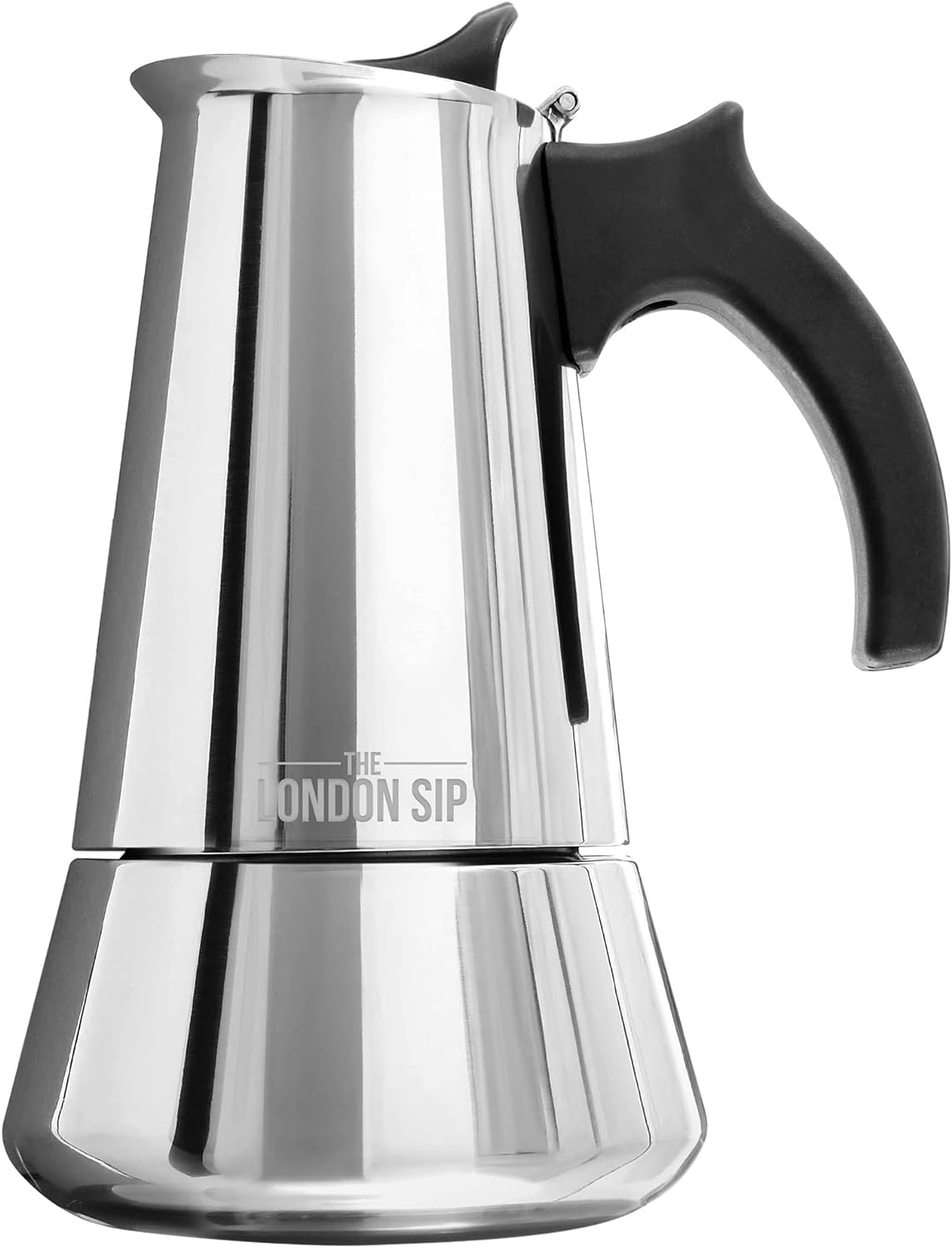 High Quality Stainless Steel Espresso Maker by the London SIP - Induction Suitable for Real Italian Espresso Enjoyment in your Home - Easy to Prepare and Clean - (Silver, 3 Cups 150ml)