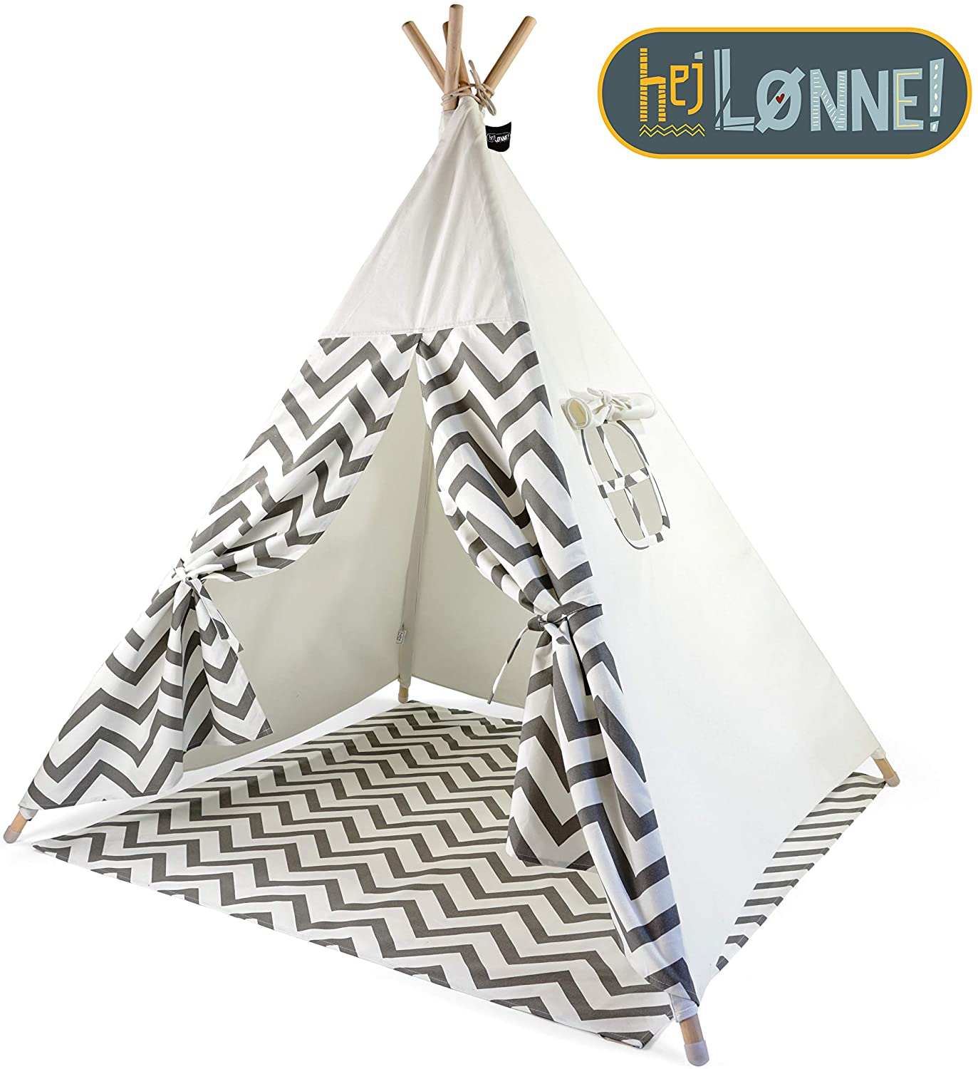 Hej Lønne Teepee Tent For Children-Grey Zag Pattern – Childrens Tent Play