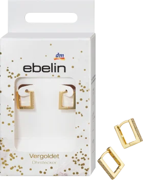 ebelin hoop earrings square shape with zirconia stones / gold-plated fashion jewelry, 2 pieces