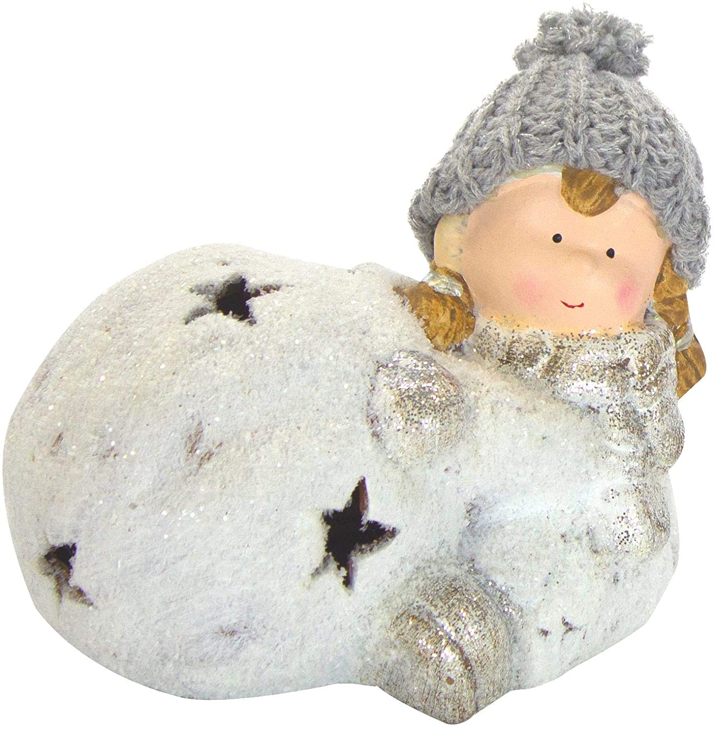 Decorative Figure Girl with Snowball with Stars and LED