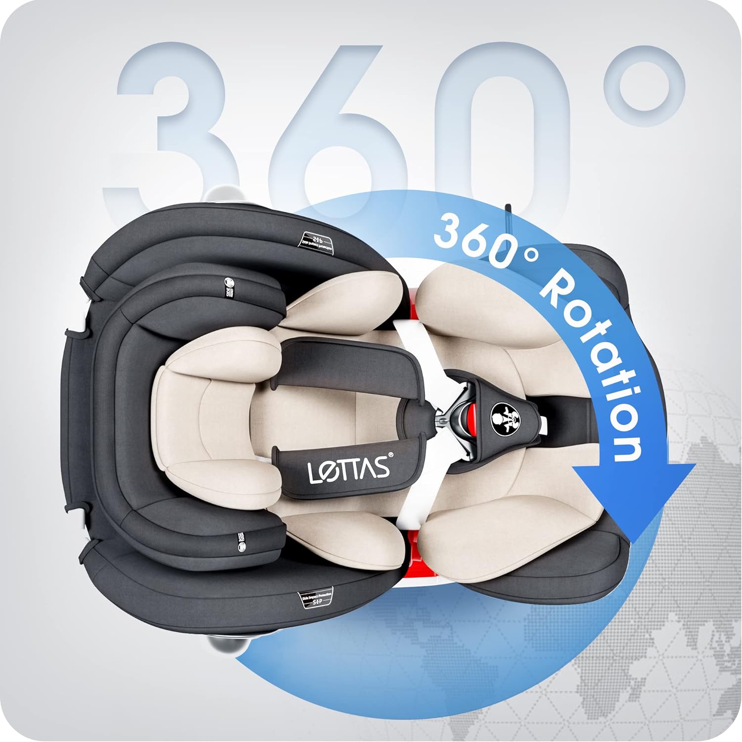 LETTAS Child Seat 360° Rotatable ISOFIX Top Tether Group 0+1/2/3 (0-36 kg) Side Protection Baby Car Seat ECE R44/04