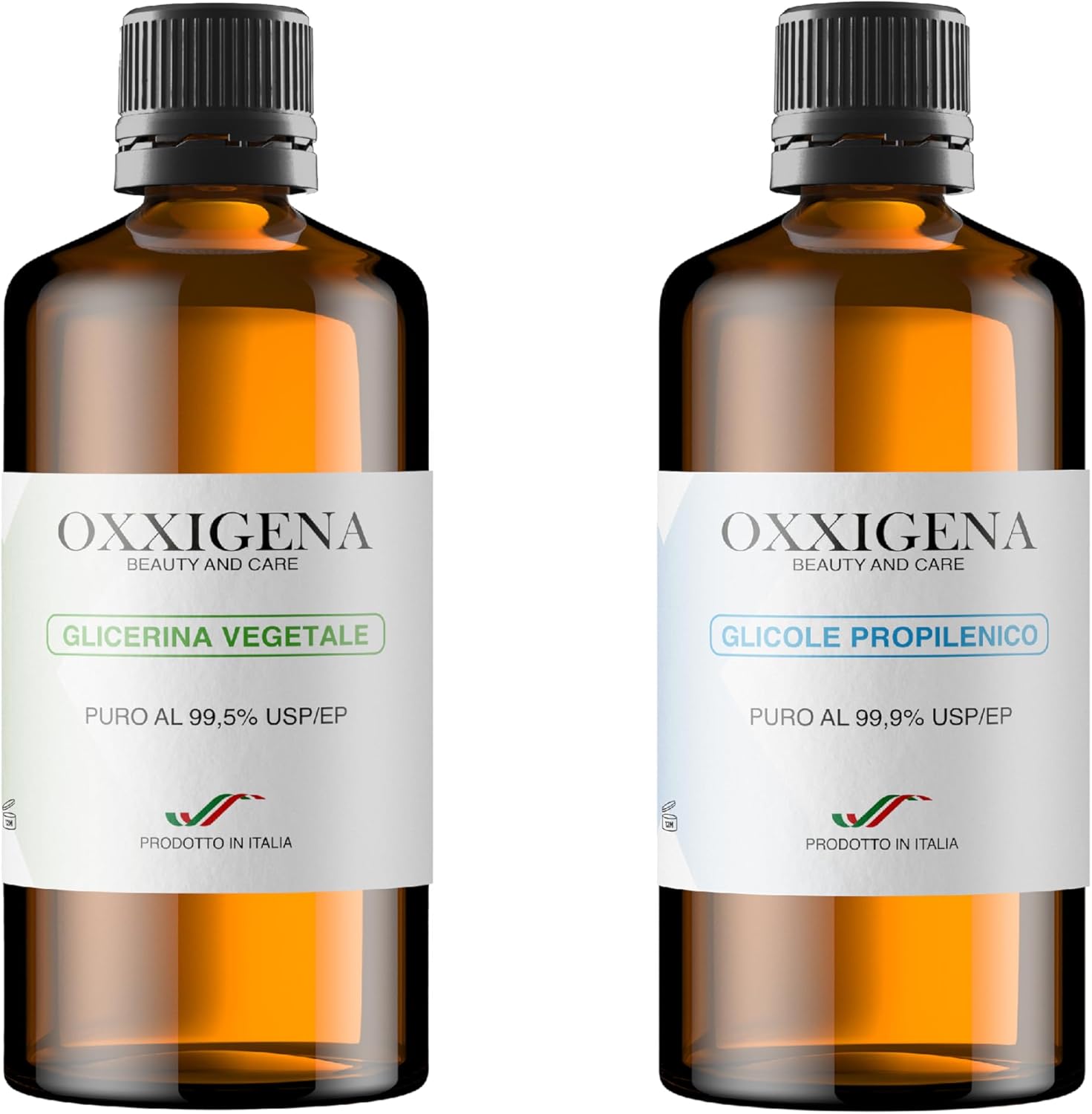 Oxxigena - Neutral base kit of 500 ml, with pure liquid vegetable glycerine ≥ 99.5% (250 ml) + pure liquid propylene glycol (250 ml), 50 VG / 50 PG, 100% made in Italy