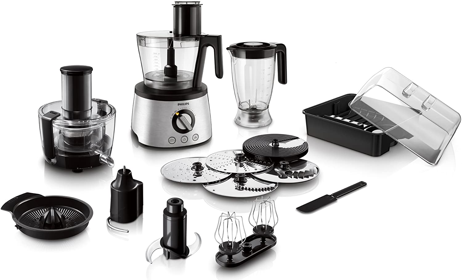 Philips HR7778 / 00 food processor (1,300 watts, incl. Dough hook, juicer, blender and citrus press) black / silver