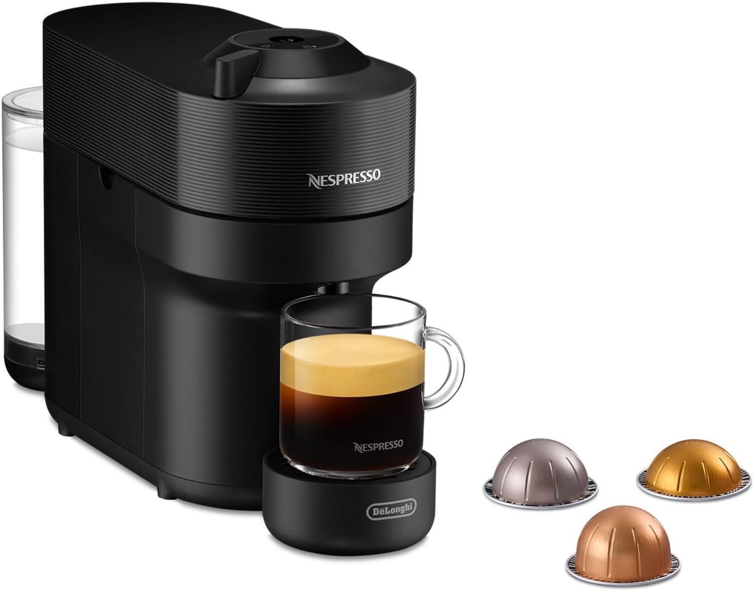 Nespresso de \ 'Longhi Env90.b Vertuo Pop Coffee Capsule Machine, Prepares 4 Cup Sises, Centrifusion Technology, Welcome Package Included, 1350W, Liquorice Black