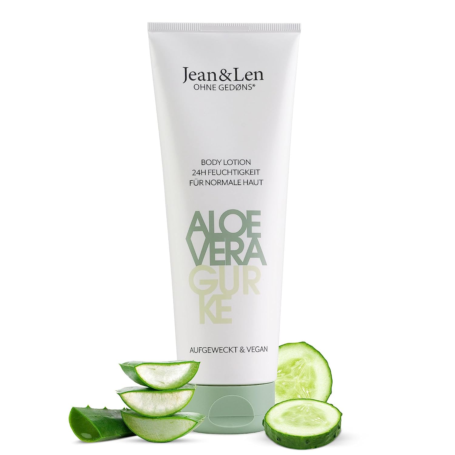 Jean & Len Body Lotion Aloe Vera & Cucumber for Normal Skin, Creamy Light Texture, Moisturises the Skin for 24 Hours, Body Lotion, Paraben & Silicone, Vegan, 250 ml