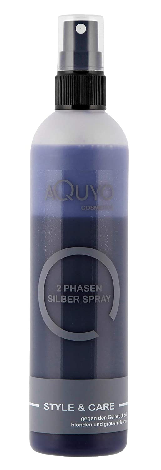 AQUYO Cosmetics Anti-yellowing silver spray for blonde and grey hair (200ml) | 2 phase silver spray conditioner moisturises the hair, gives shine and makes combing easier. 200ml