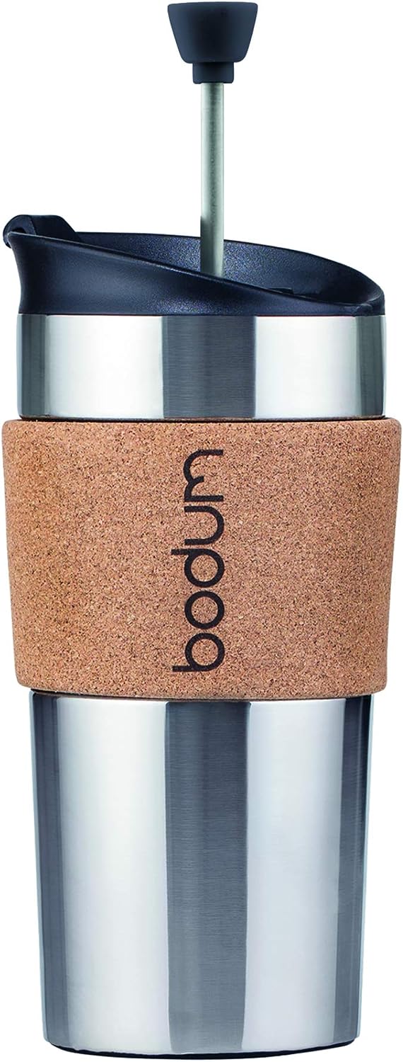Bodum TRAVEL PRESS Double-Walled Stainless Steel Thermos Mug with Flip Lid, Bright, 1 Count (Pack of 1)