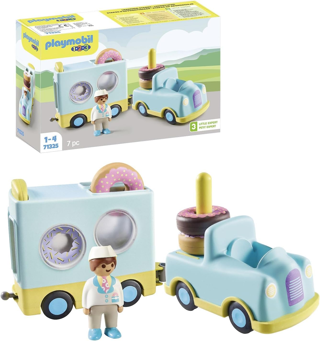 PLAYMOBIL 1.2.3: 71325 Crazy Donut Truck with Stacking and Sorting Function, Educational Toy for Toddlers, Toy for Children from 12 Months