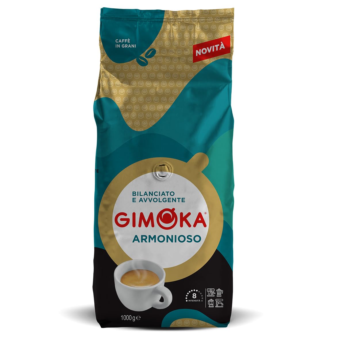 Gimoka Coffee Beans - 1kg - Armonioso Mix - Medium Roast - Intensity 8 - Made in Italy - 1kg Pack