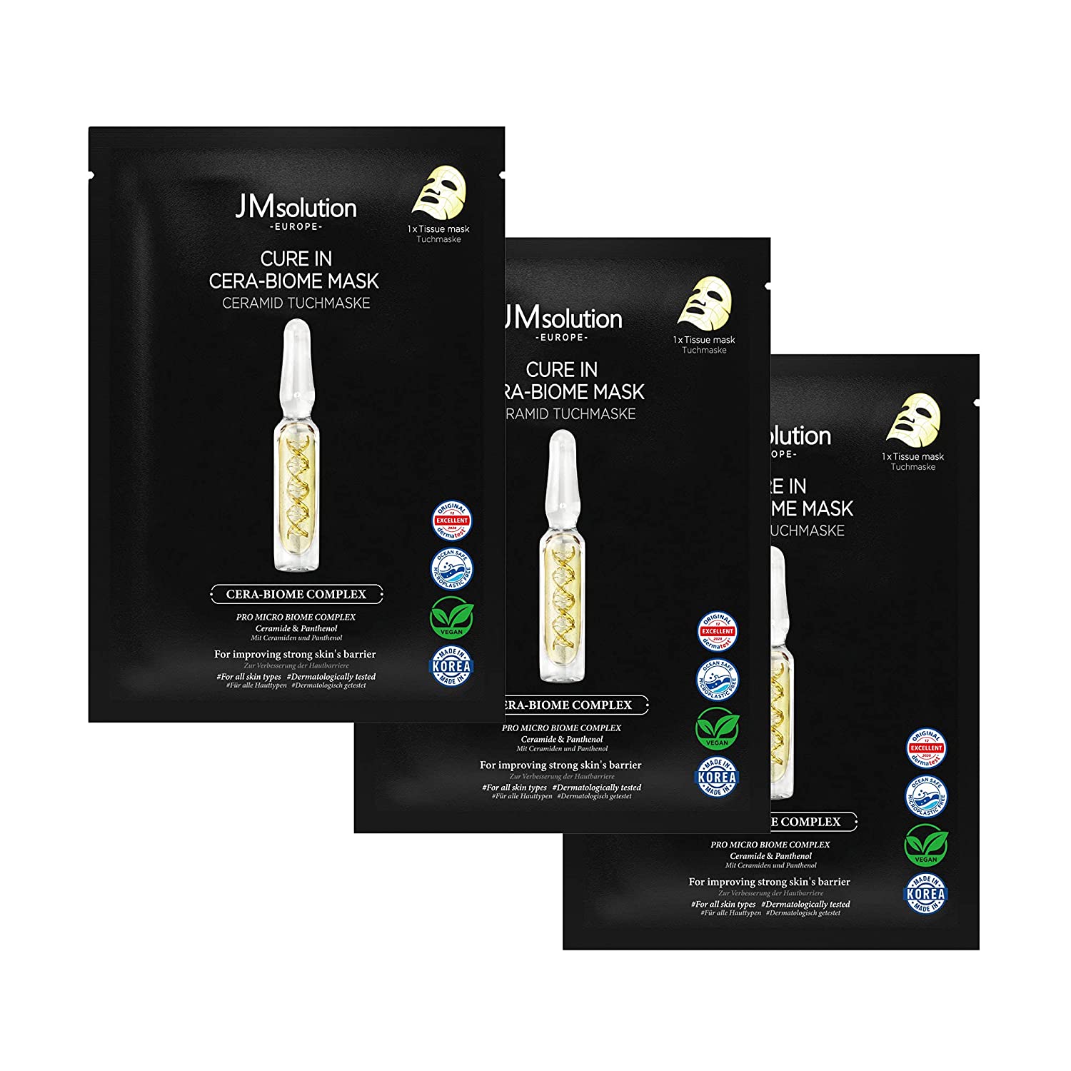 JMsolution Cure in Biome Ceramid Cloth Mask Pack of 3 (Face Mask, Vegan, Pure Skin, Moisturising, Spa Feeling)