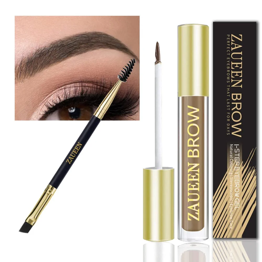 zaueen Semi-Permanent Waterproof Eyebrow Colour Gel, 48 Hours Long-Sticking, Smudge-Proof, Sweat-Resistant, Natural, Tinted Brow Pencil, with Brush, 5 g (02# BRUNETTE), brunette ‎02#