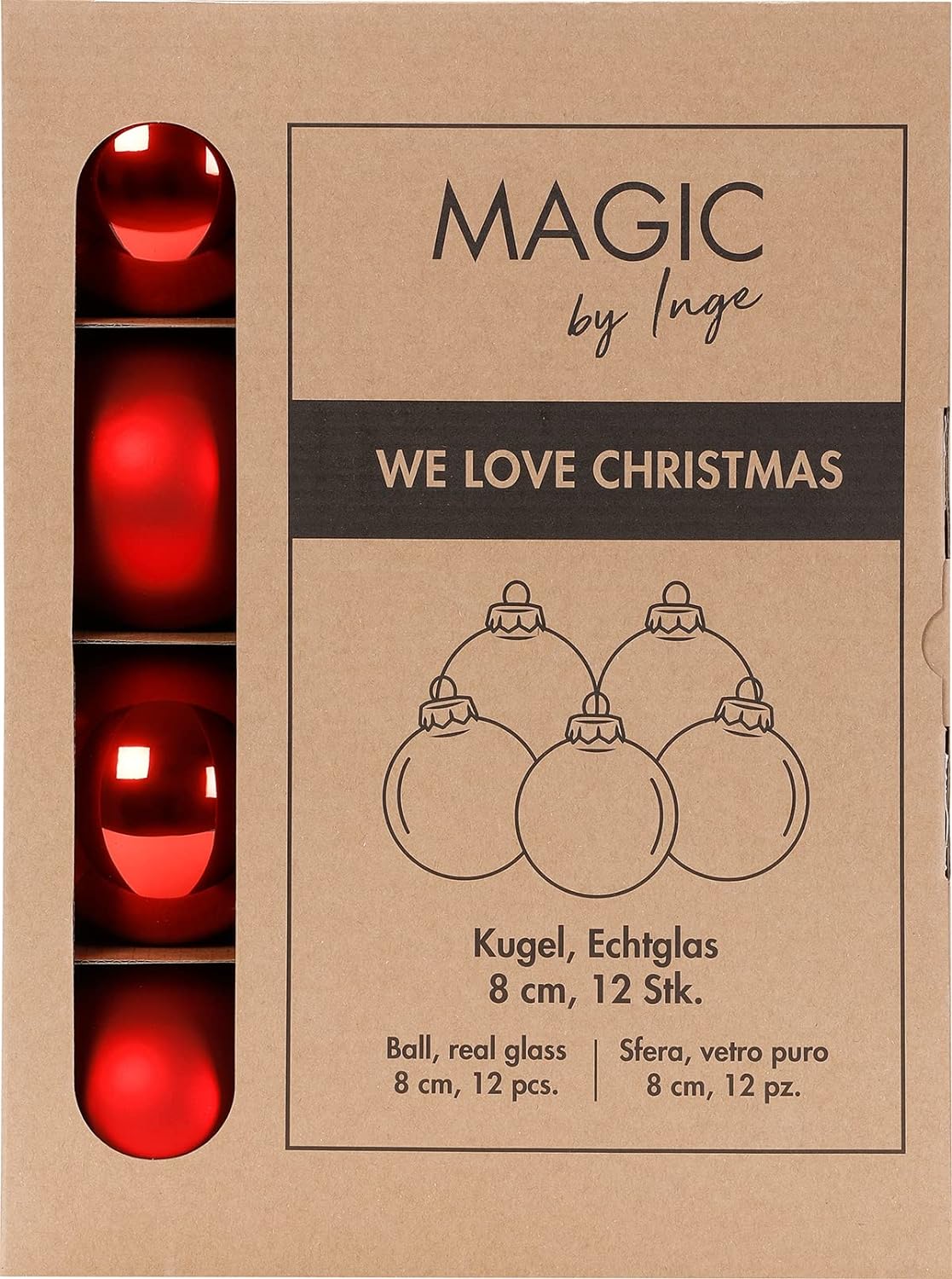 INGE-Glas Magic Christmas Baubles Pack of 12 8 cm Beautiful Glass Christmas Tree Baubles Large Baubles in Cardboard Box Christmas Tree Decoration Christmas Tree Baubles (Noble Rose, Pink White)