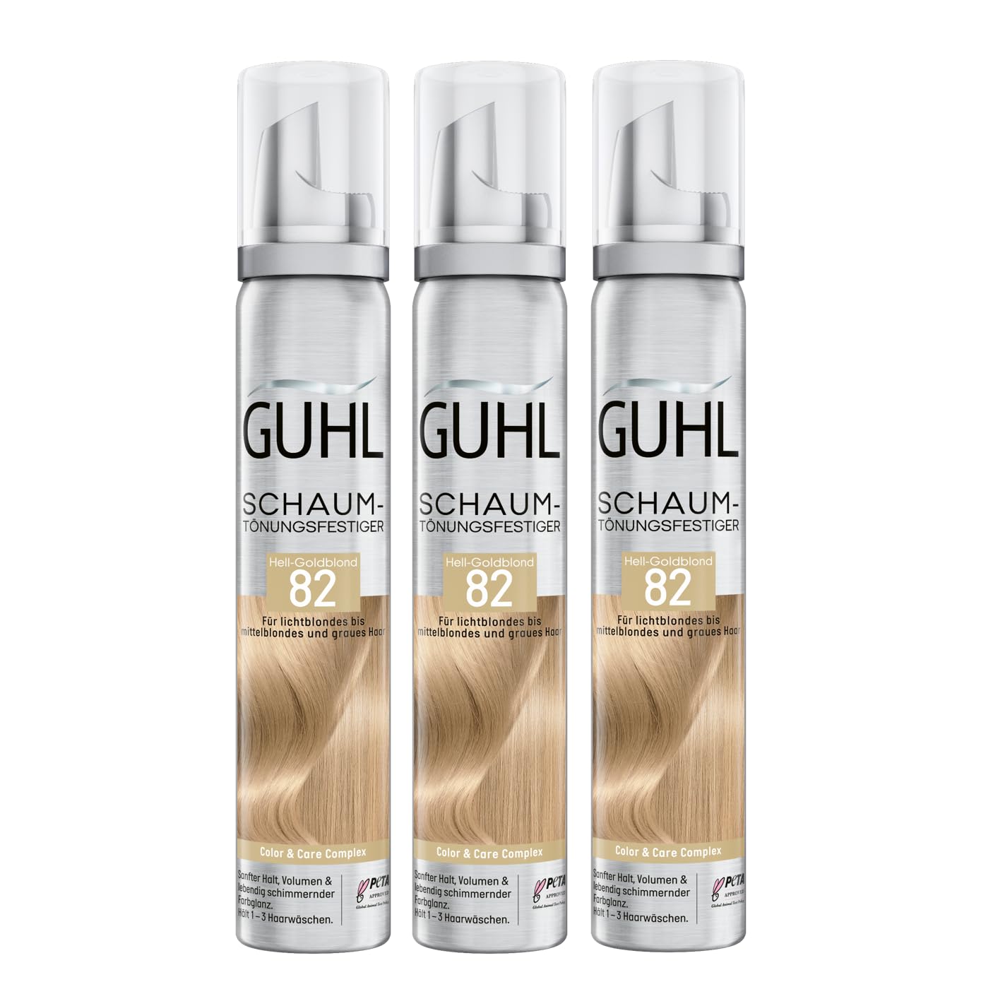 Guhl Foam Tint Resistant Value Set – Contents: 3 x 100 ml – Color 82 – Light Golden Blonde – For Light Blonde and Medium Blonde and Gray Hair – Gentle Hold, Volume and Color Shine