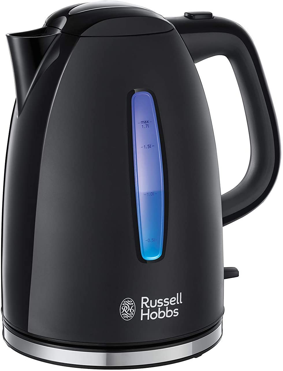 Russell Hobbs Textures+ 22591-70 Kettle 1.7 L 2400 W LED Lighting, Quick Cooking Function, Optimised Spout, Removable Limescale Filter, Tea Maker, Black, Energy Class A++