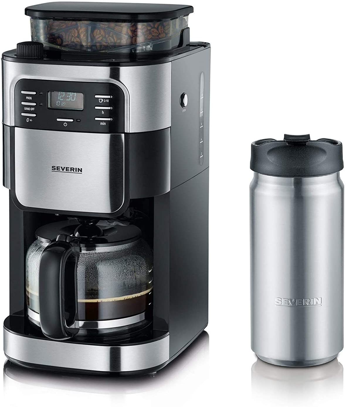 Severin KA 4810 Coffee Machine with Grinder and Thermo Cup To-Go 340 ml Gri