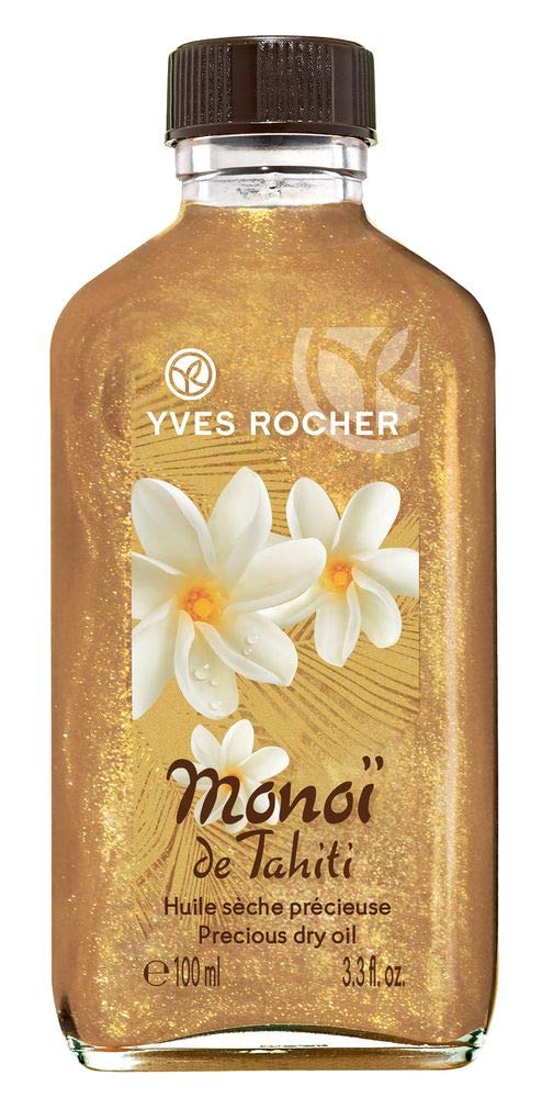 Yves Rocher Monoi Shimmering Body Oil, Nourishing, Moisturising Oil for Skin & Hair with Glitter 1 x Glass Bottle 100ml