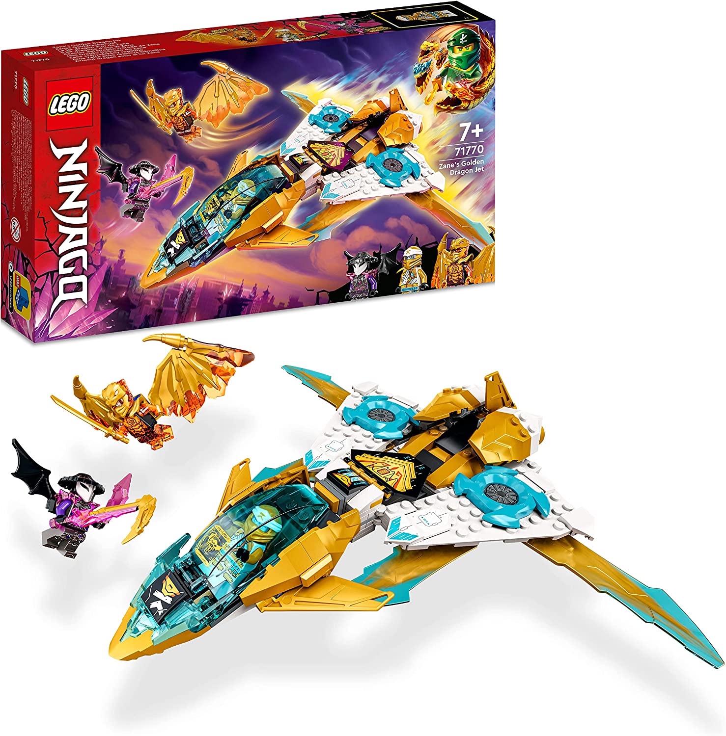 LEGO 71770 NINJAGO Zanes Gold Dragon Jet Set with Toy Plane and Cole & Zane Mini Figures, Great Birthday Gift for Children from 7 Years