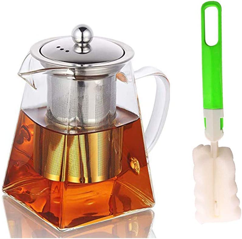YISPIRIN Teapot Glass, Teapot with Strainer Insert, Borosilicate Glass Tea Service, Teapot Glass with Strainer Insert, Teapot with Tea Strainer, Clear Teapot for Loose Tea and Blooming, Dishwasher Safe 750 ml