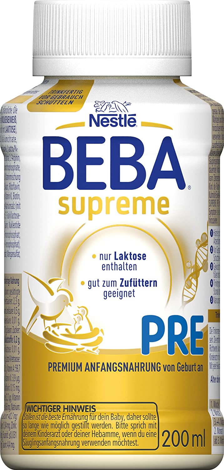 Nestlé BEBA SUPREME PRE Anfangsmilch: trinkfertige Portionsflaschen, mit Omega 3, 1er Pack (1 x 200 ml)