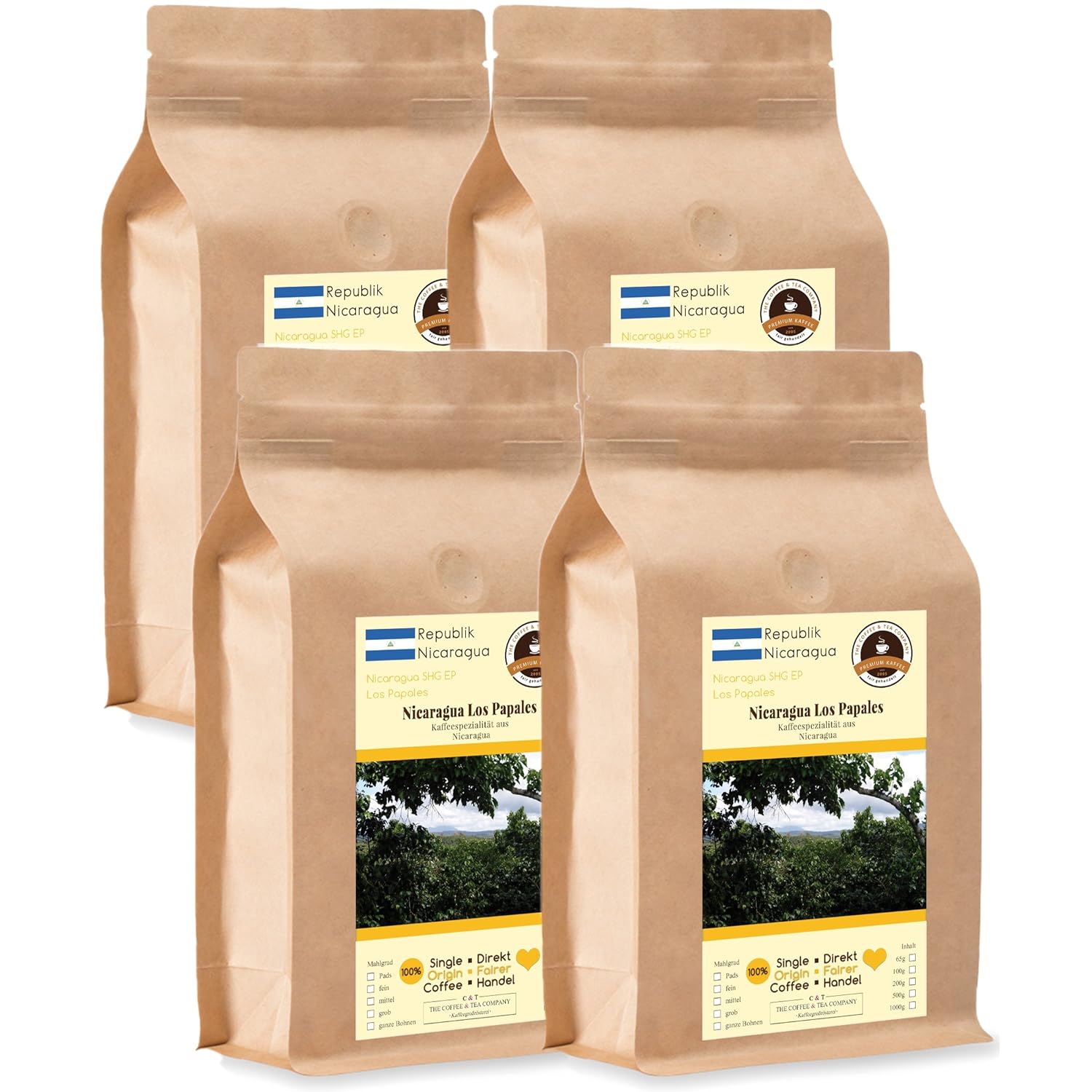 Coffee Globetrotter - Coffee with Heart - Nicaragua Los Papales - 4 x 1000 g Very Fine Ground - for Fully Automatic Coffee Grinder - Roasted Coffee Fair Trade | Gastropack Economy Pack