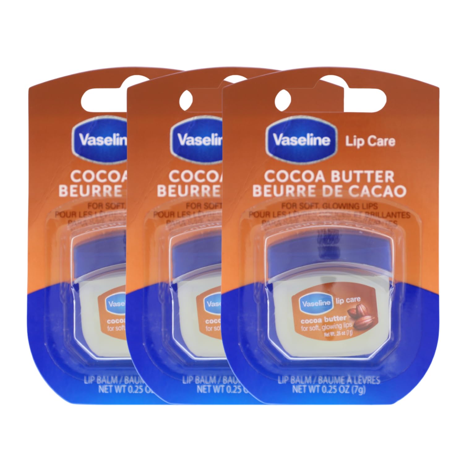 3 x Vaseline Lip Therapy Cocoa Butter 7g Lip Balm for Moisture