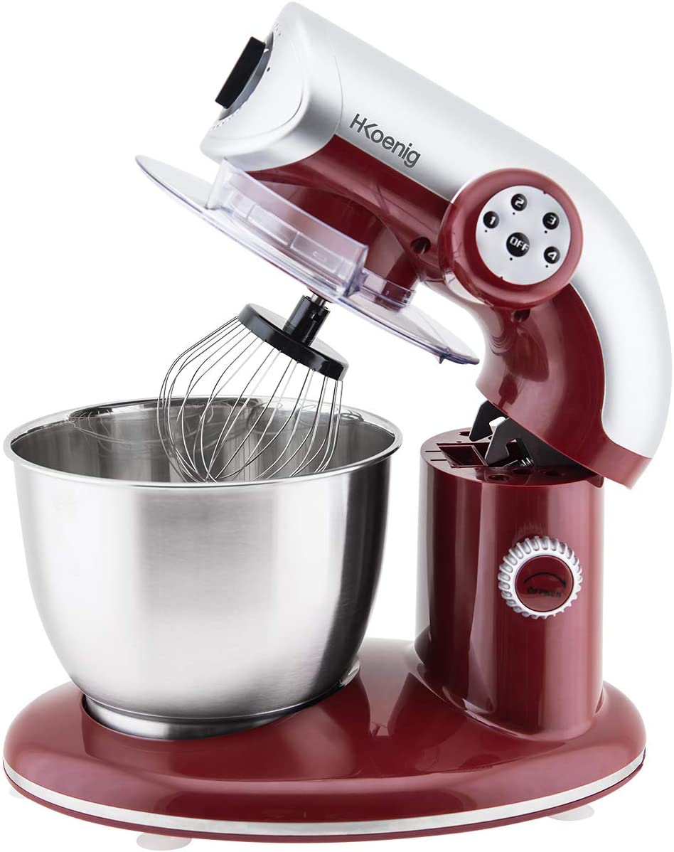 H.Koenig KM80 Food Processor / 5 L Stainless Steel Bowl / Up to 2 kg Dough / 3 Attachments / 1000 W / 4 Speed Levels / Red