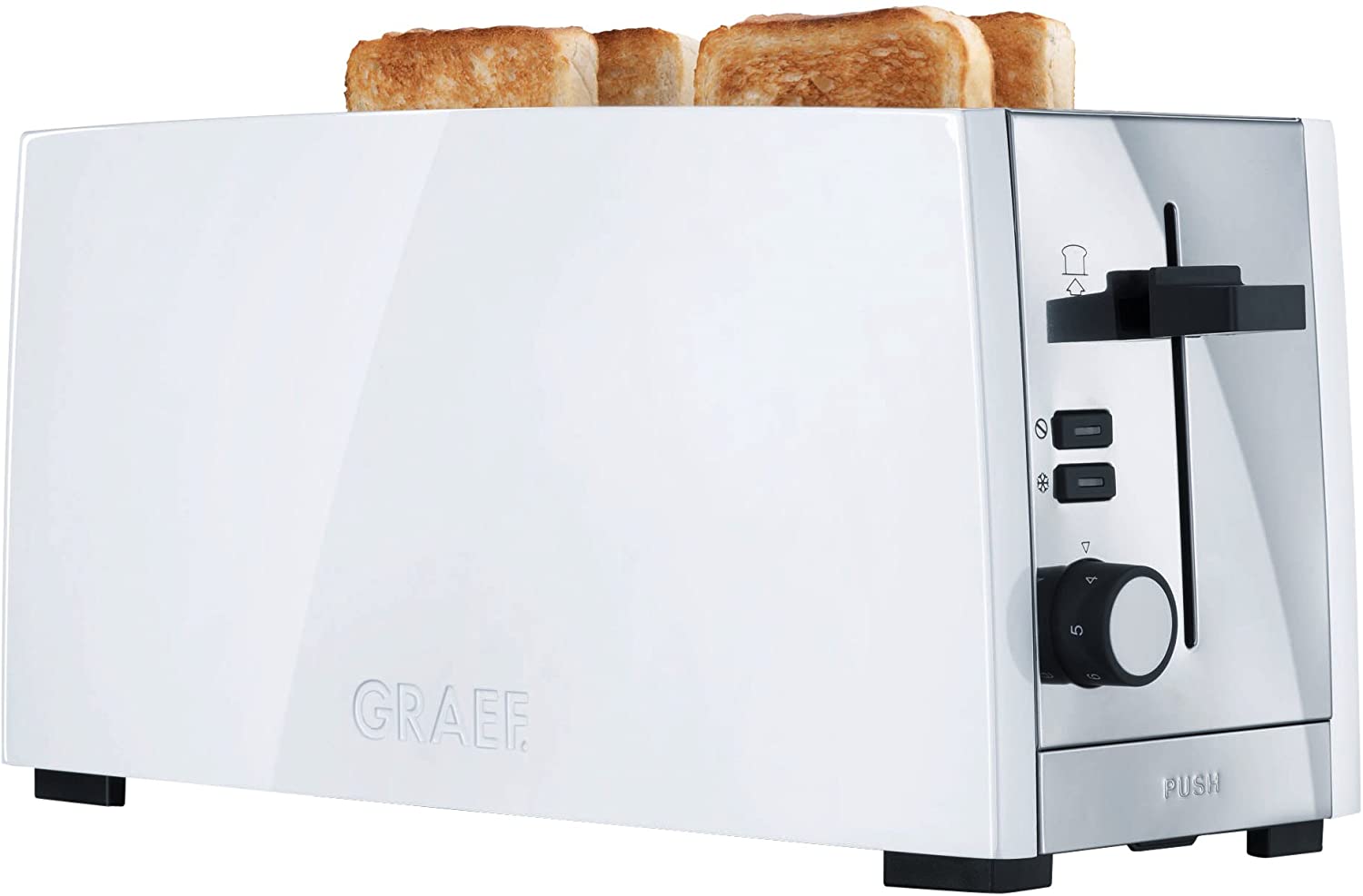 Graef White Polished Stainless Steel 4 Slice Long Slot Toaster