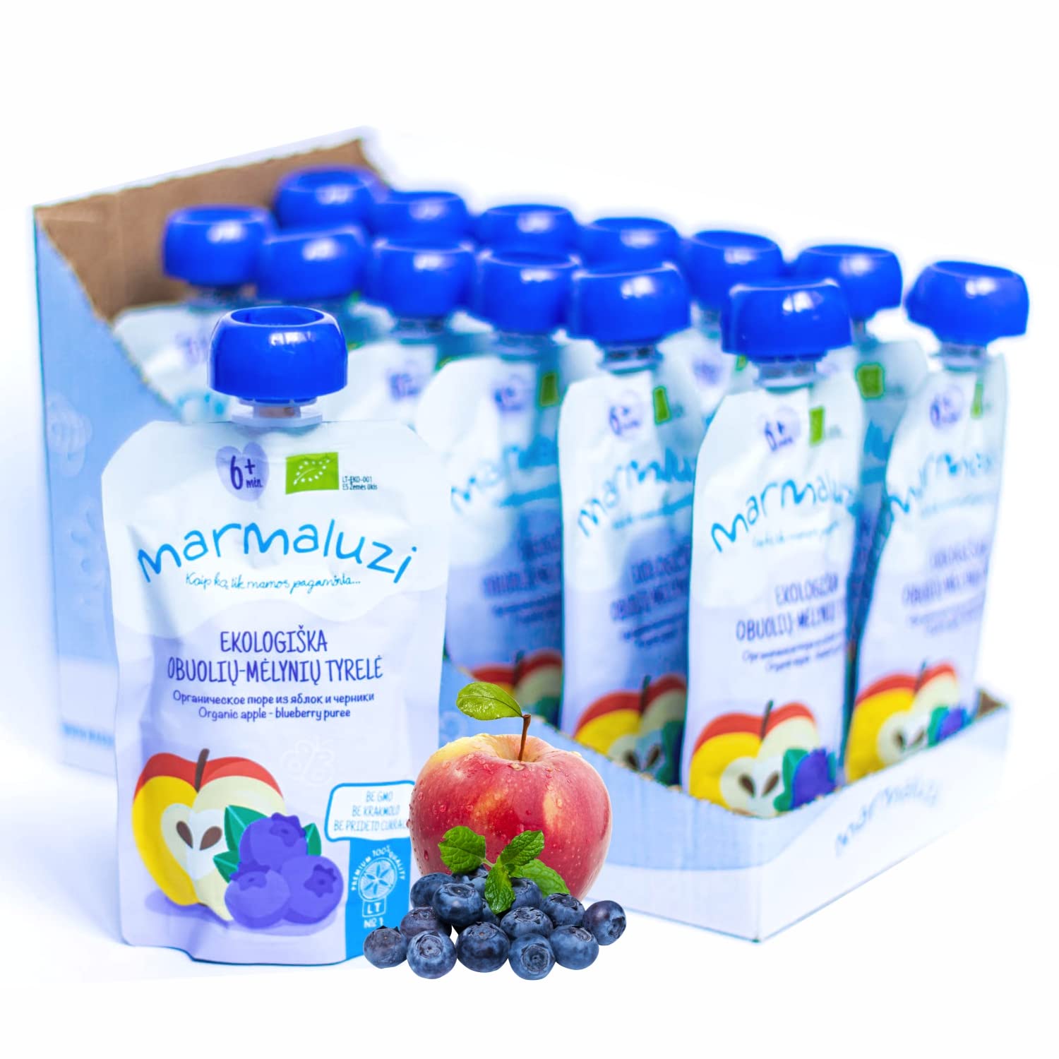 Bio Quetschbeutel von Marmaluzi - Premium Baby Quetschies für Kinder ab 6 Monaten - Fruchtmus ohne Zuckerzusatz und Zusatzstoffe - Pflaumen & Leinsamen - 14er Pack (14 x 90g.)