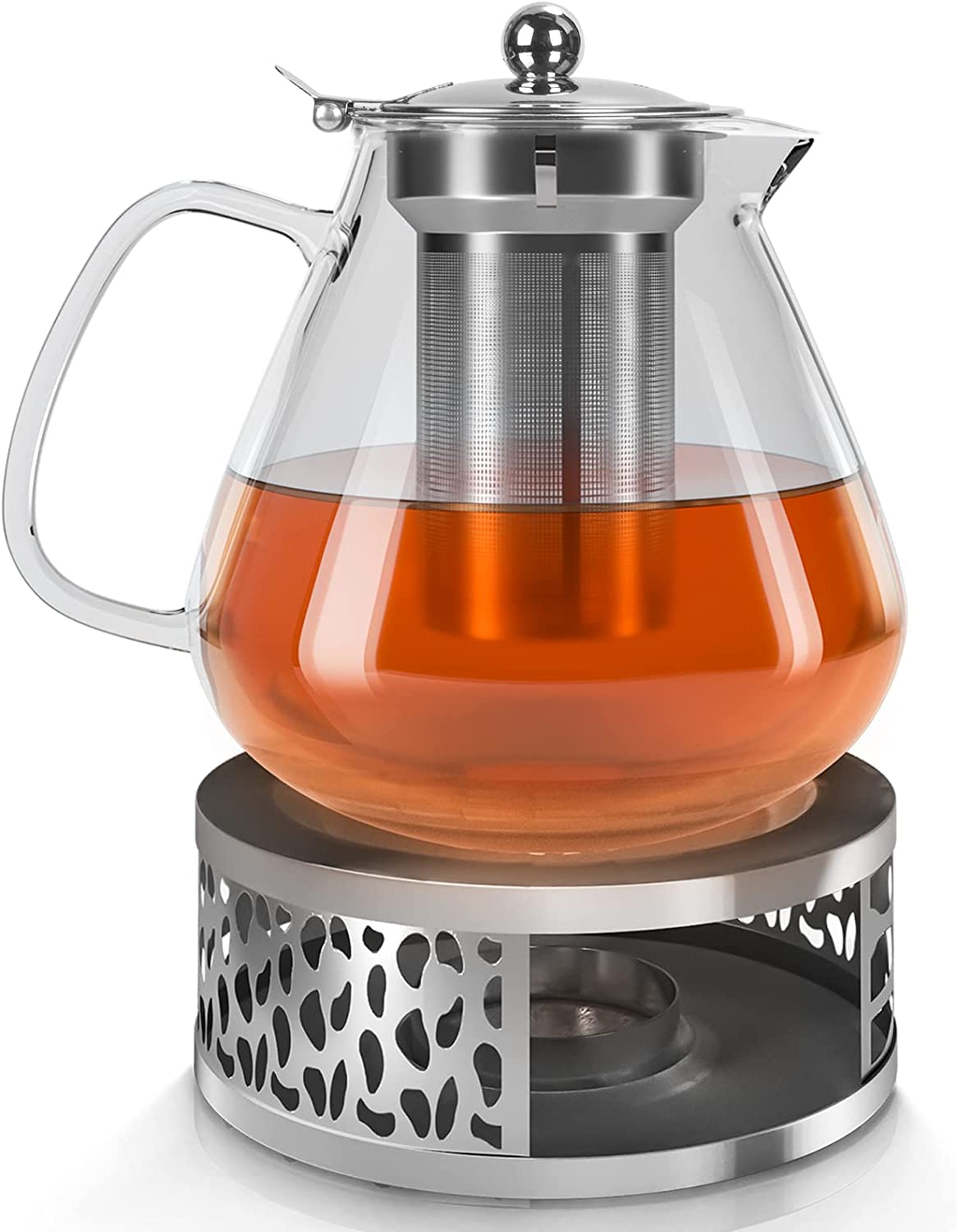 FMK Teapot Glass Tea Maker 1500 ml with Removable Stainless Steel Strainer Glass Jug Heating on the Stove