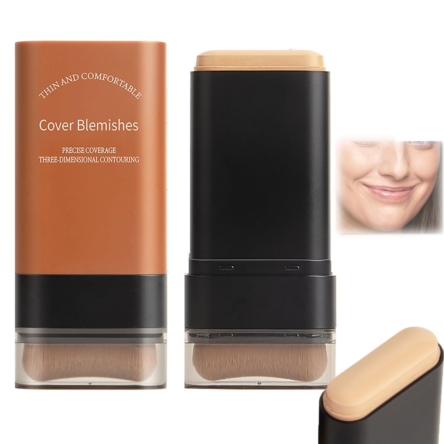2025 Korean Moisturising, Lightweight Foundation Stick with Integrated Brush, Flawless Eraser Foundation Stick, Waterproof Makeup with Full Coverage (01#)
