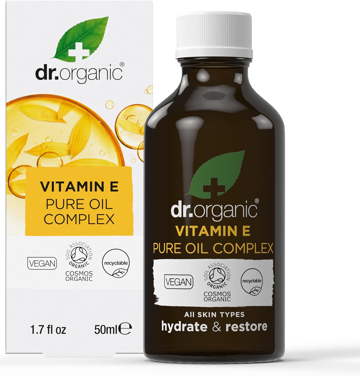 Dr Organic Pure Vitamin E Oil, Hydrating, Essential Oil, For All Skin Types, Natural, Vegan, Cruelty Free, Paraben & SLS Free, Organic Certified, 50 ml