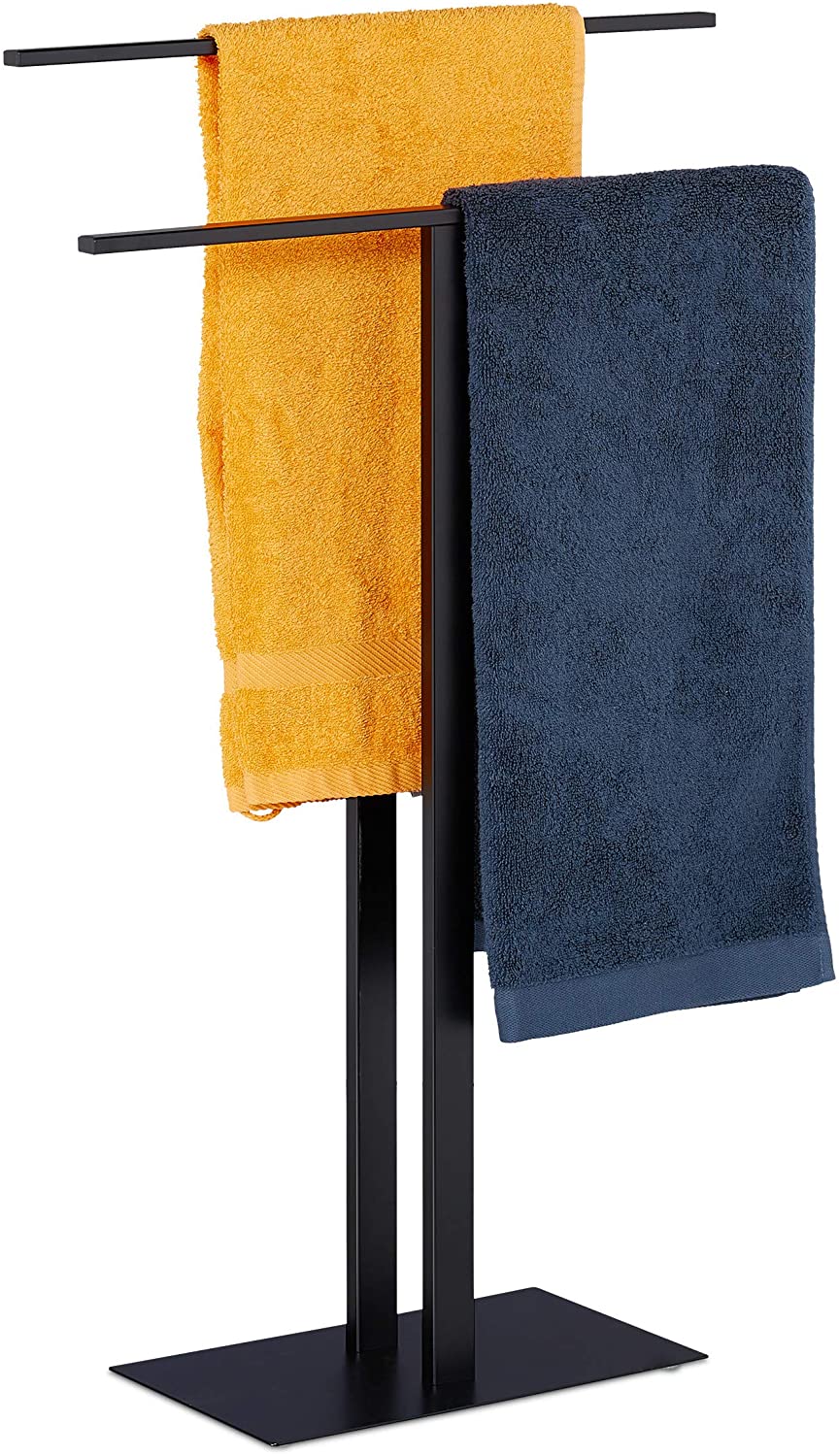 Relaxdays Towel Rail 2 Bars Free Standing Bathroom Iron Double Towel Rail H