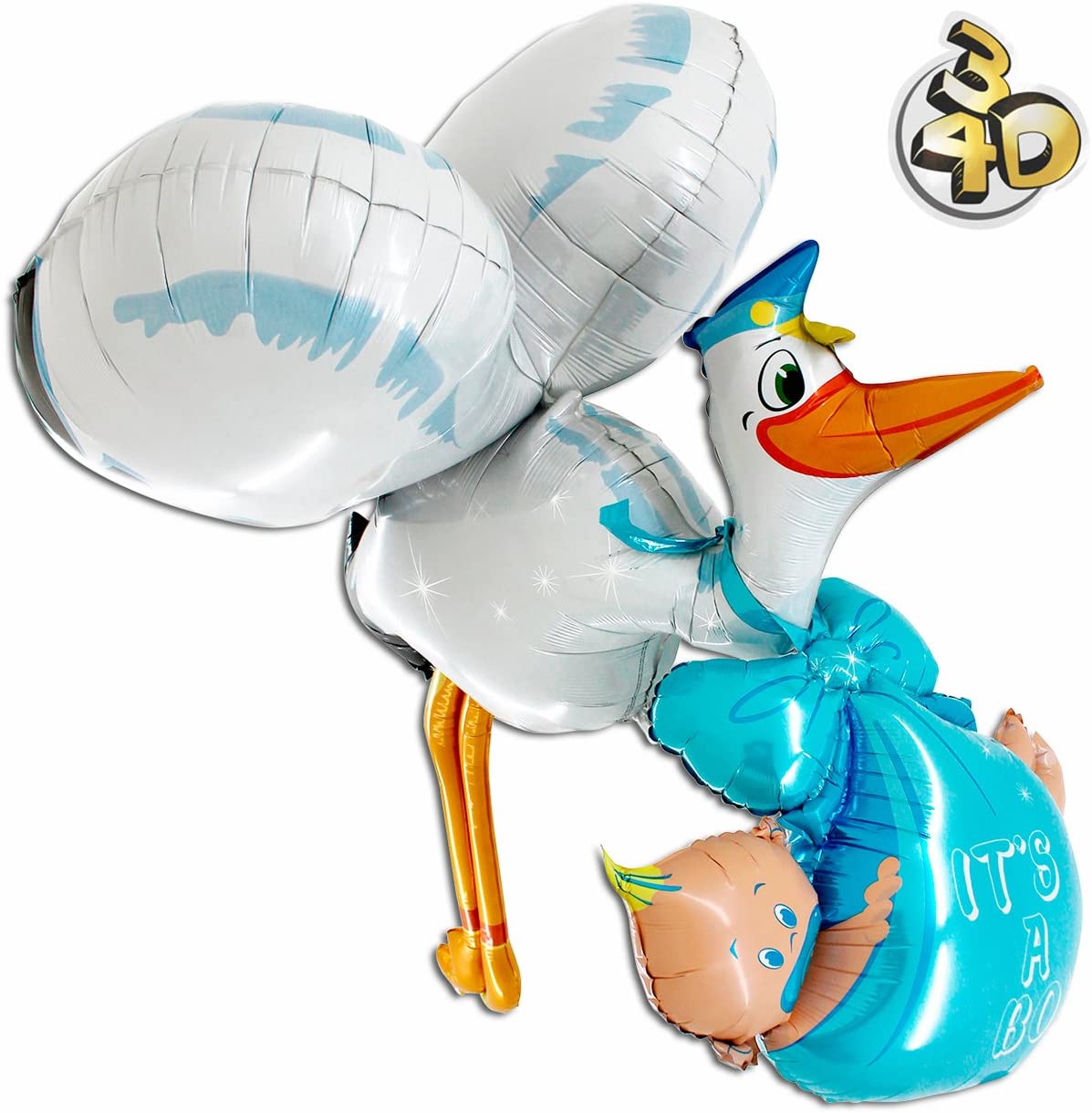 3D Giant Foil Balloon Its A Boy Stork With Baby 157 Cm Xxl Blue Baby Showe