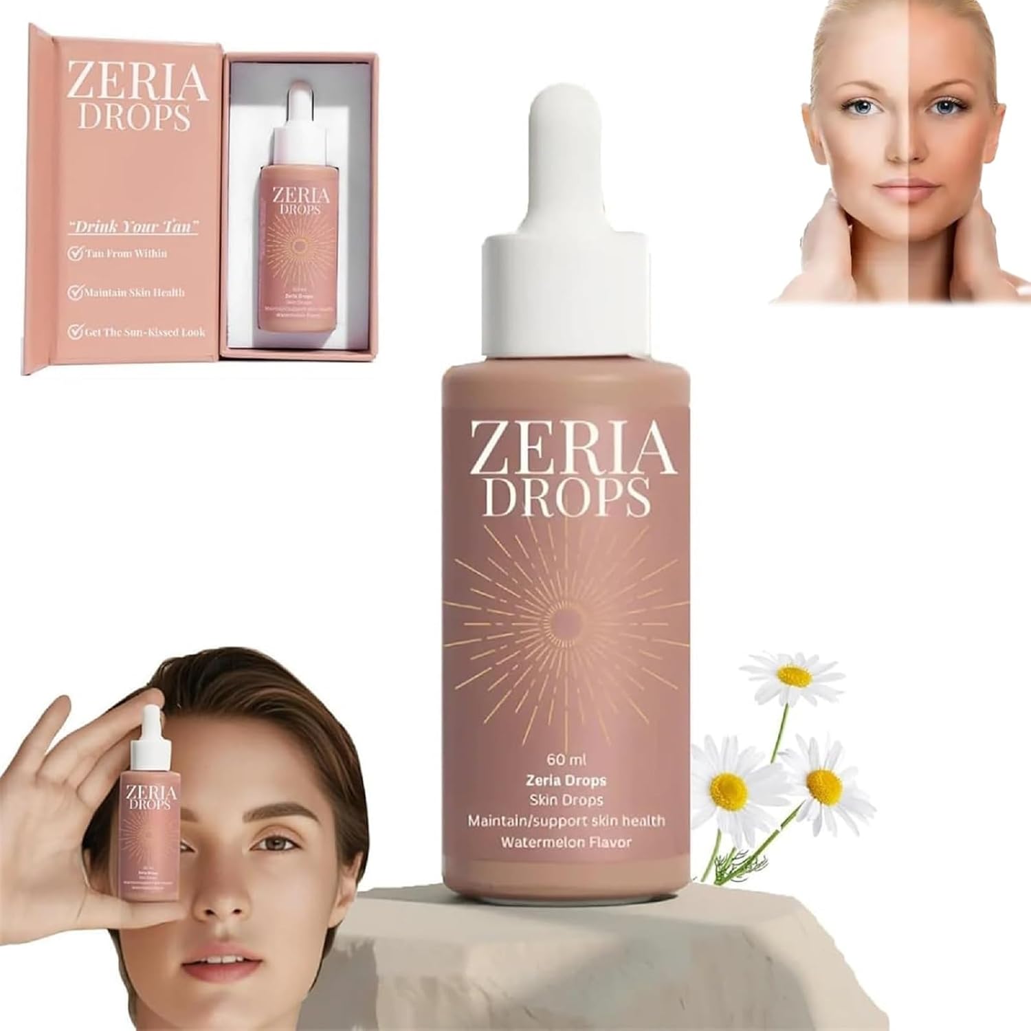 Zeria Sunless Tanning Drops - ZERIA Drops for Natural Strengthening of Melanin, Improving Natural Skin Tone, No Sun Damage (1 Piece)