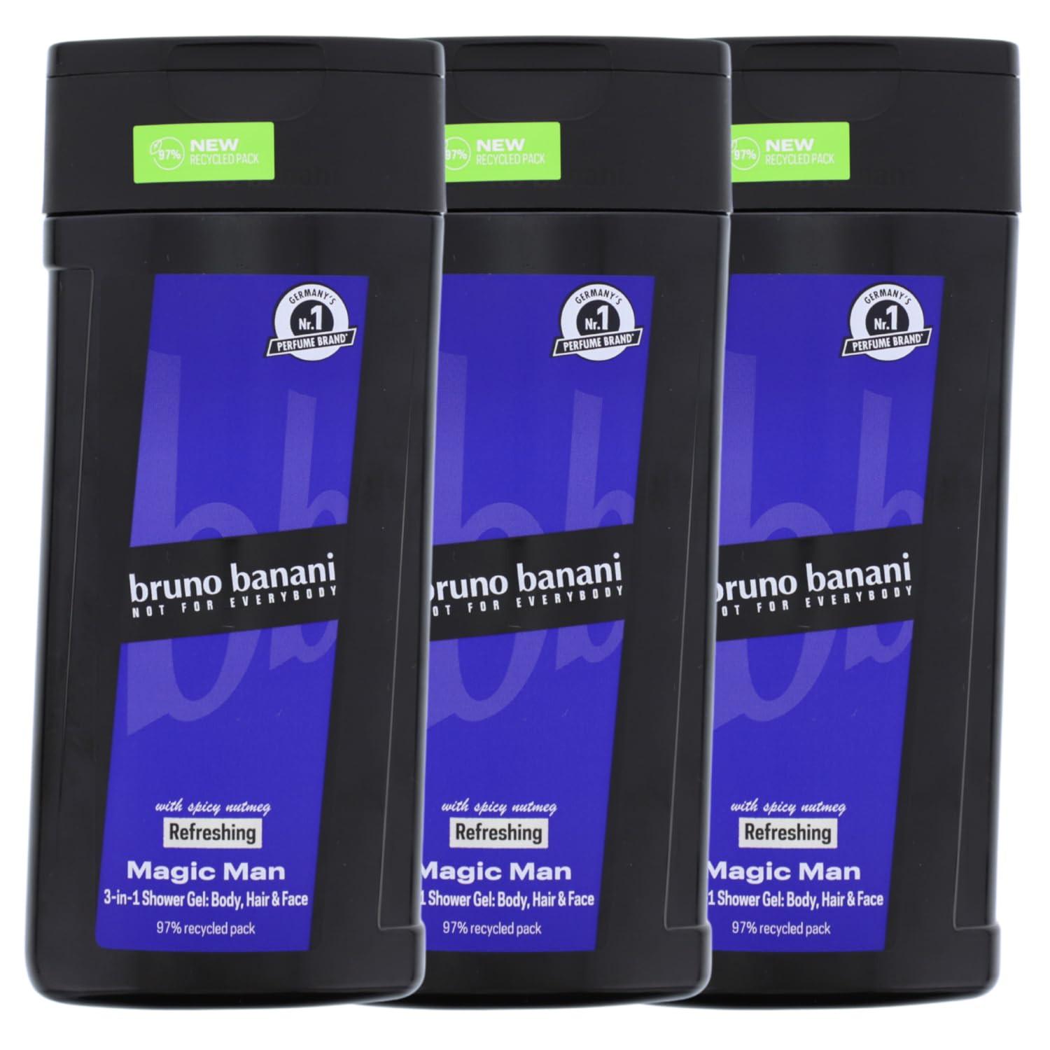 3 x bruno banani Magic Man 3-in-1 Shower Gel Spicy Nutmeg Fragrance 250 ml Each