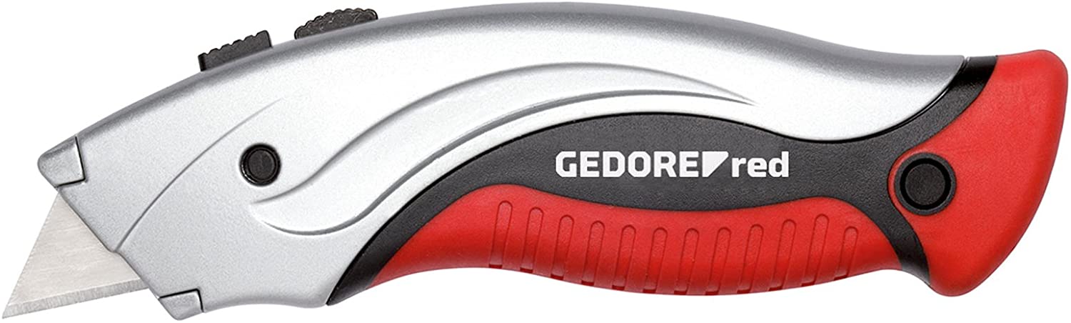 GEDORE Red Professional Aluminium Cutter Knife with 5 Replacement Blades and Quick Release Mechanism