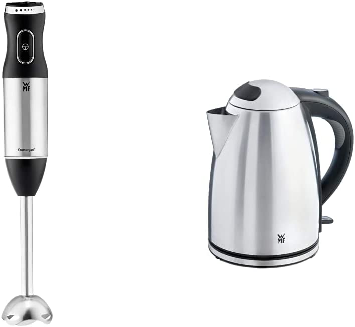 WMF Kult X Edition Hand Blender, Magic Wand 600 W, Stainless Steel Matte & Stelio Kettle Stainless Steel 1.7 L, Electric Kettle with Limescale Filter, 2400 W, Illuminated Water Level Matte Stainless Steel